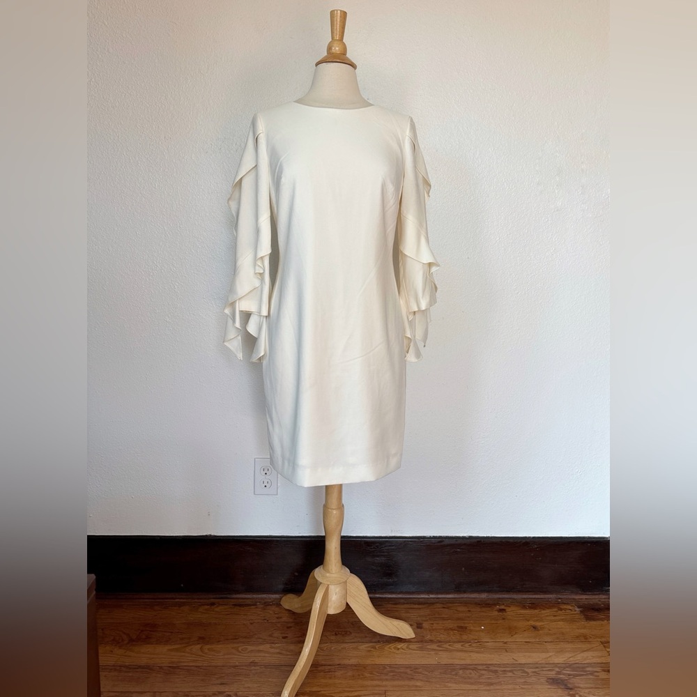 ANTONIO MELANI Ivory Long Ruffle Statement Sleeve Formal Dress